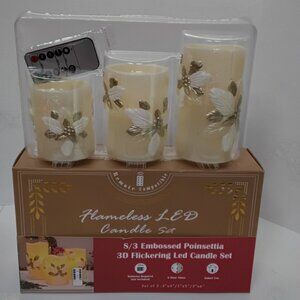 3 Flameless LED candle set with a 6 hour timer and remote Embossed poinsettia